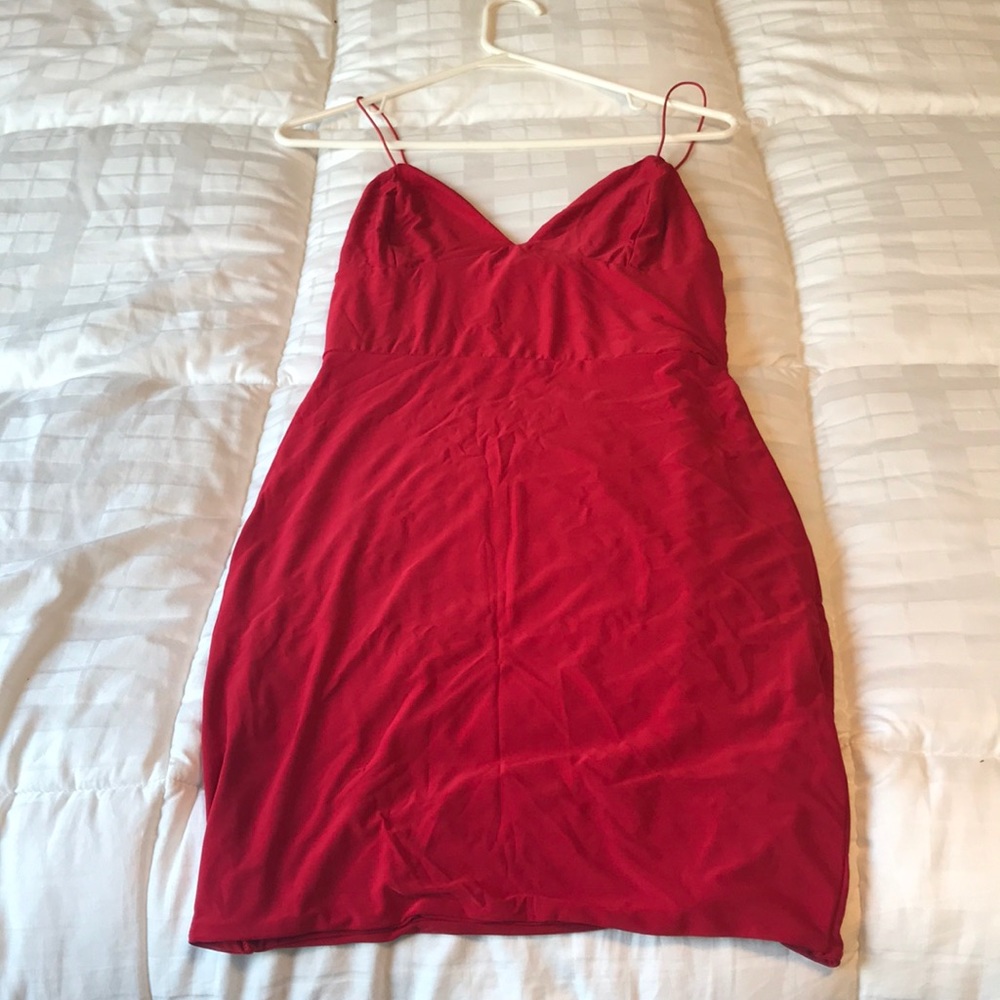 Ayishah Red Slinky Strappy Plunge Bodycon dress